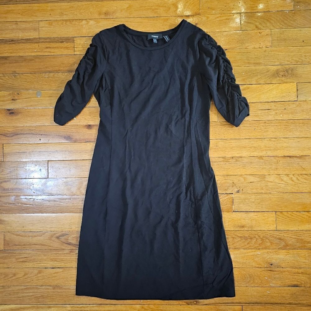 Theory Black Gather Sleeve Dress XS US 0 - Picture 2 of 10